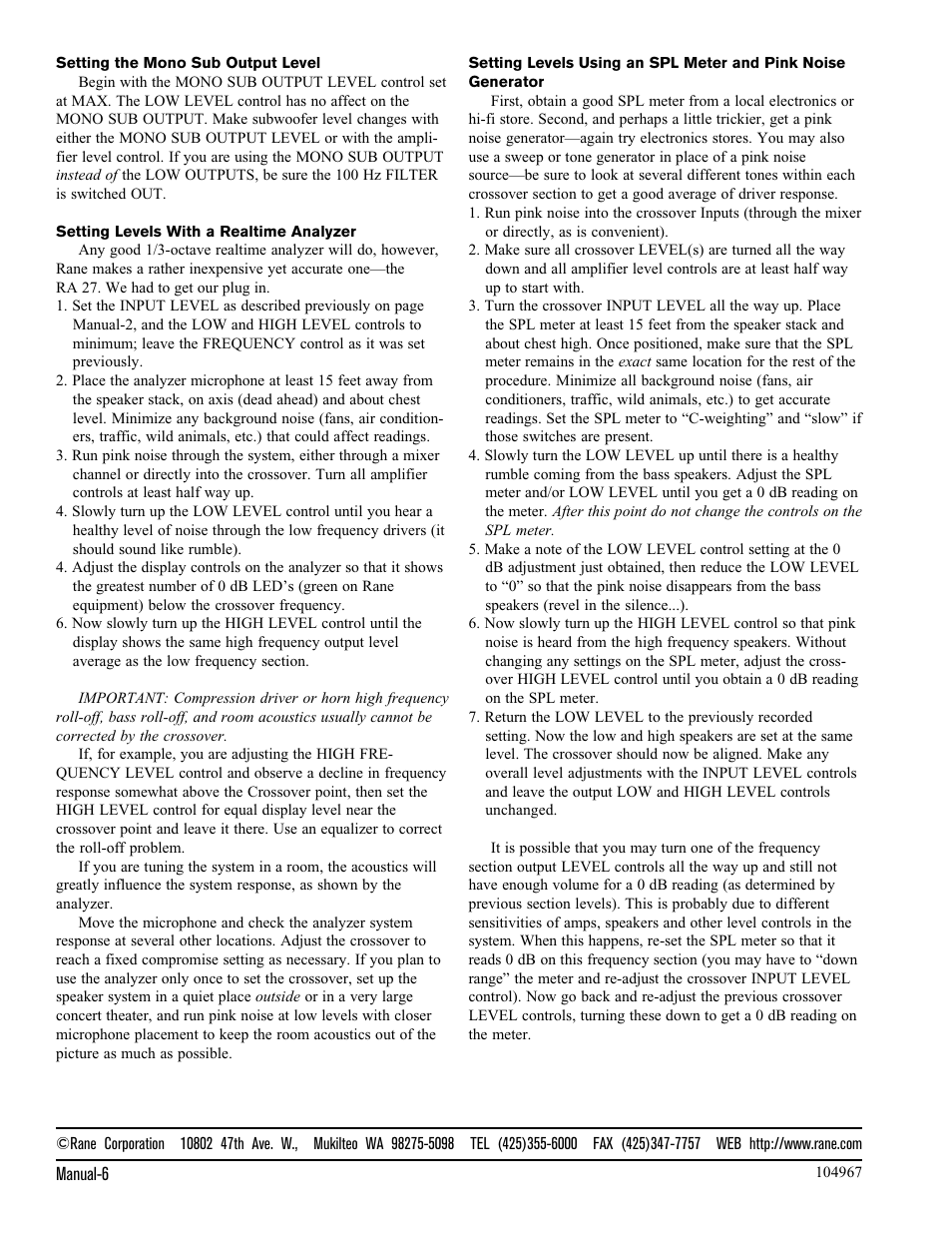 Rane SAC 22 2001 version User Manual | Page 7 / 7