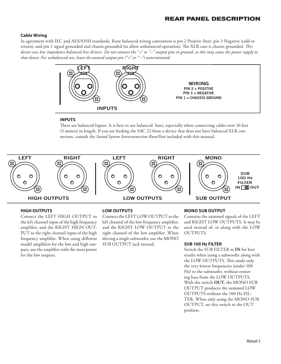 Sac 22, Rear panel description | Rane SAC 22 2003 version User Manual | Page 5 / 8