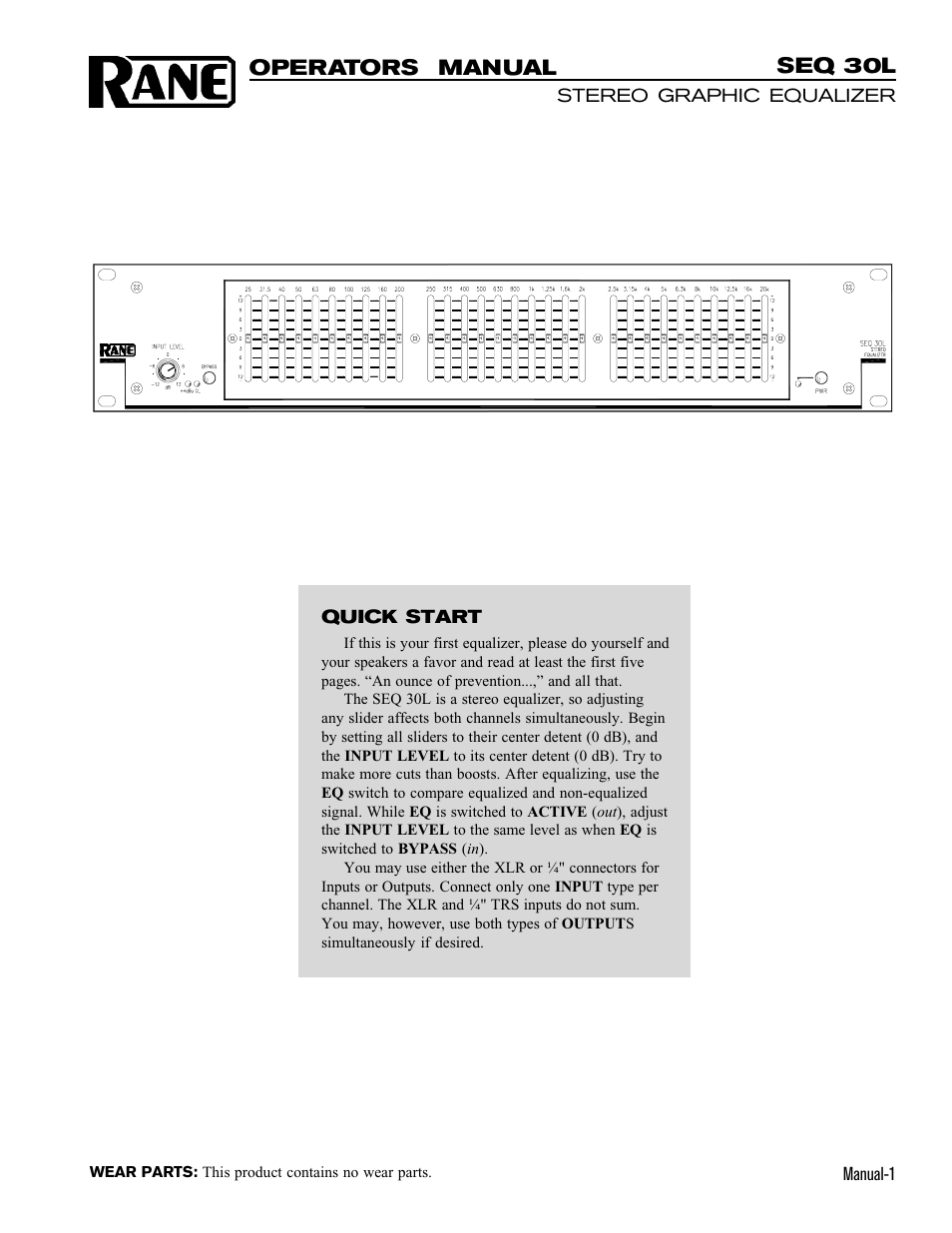 Rane SEQ 30L (2003 version) User Manual | 5 pages