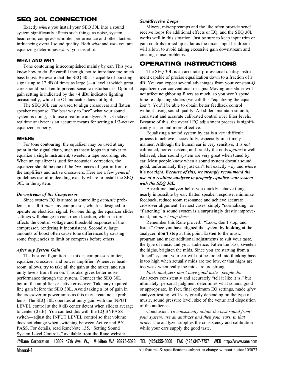 Rane SEQ 30L (2003 version) User Manual | Page 4 / 5