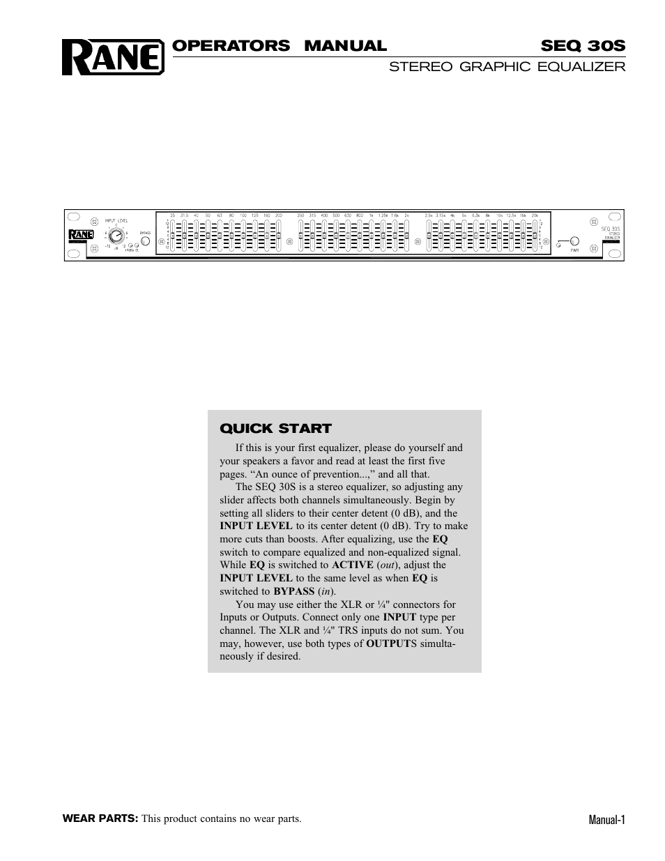 Rane SEQ 30S (2001 version) User Manual | 5 pages