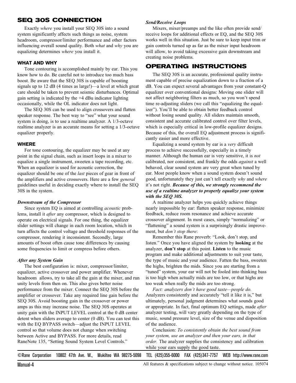 Rane SEQ 30S (2001 version) User Manual | Page 4 / 5