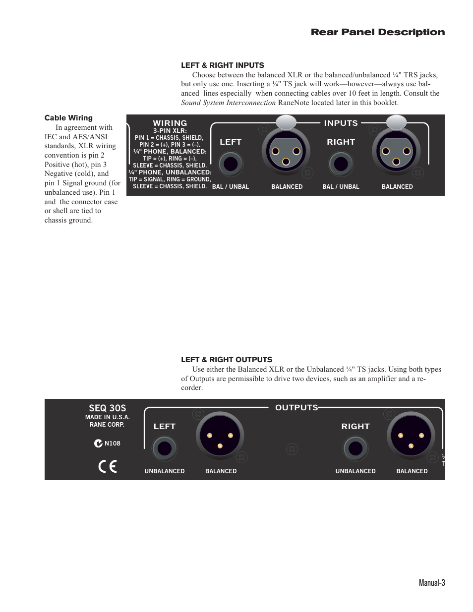 Manual-3, Seq 30s, Rear panel description | Rane SEQ 30S (2003 version) User Manual | Page 5 / 6