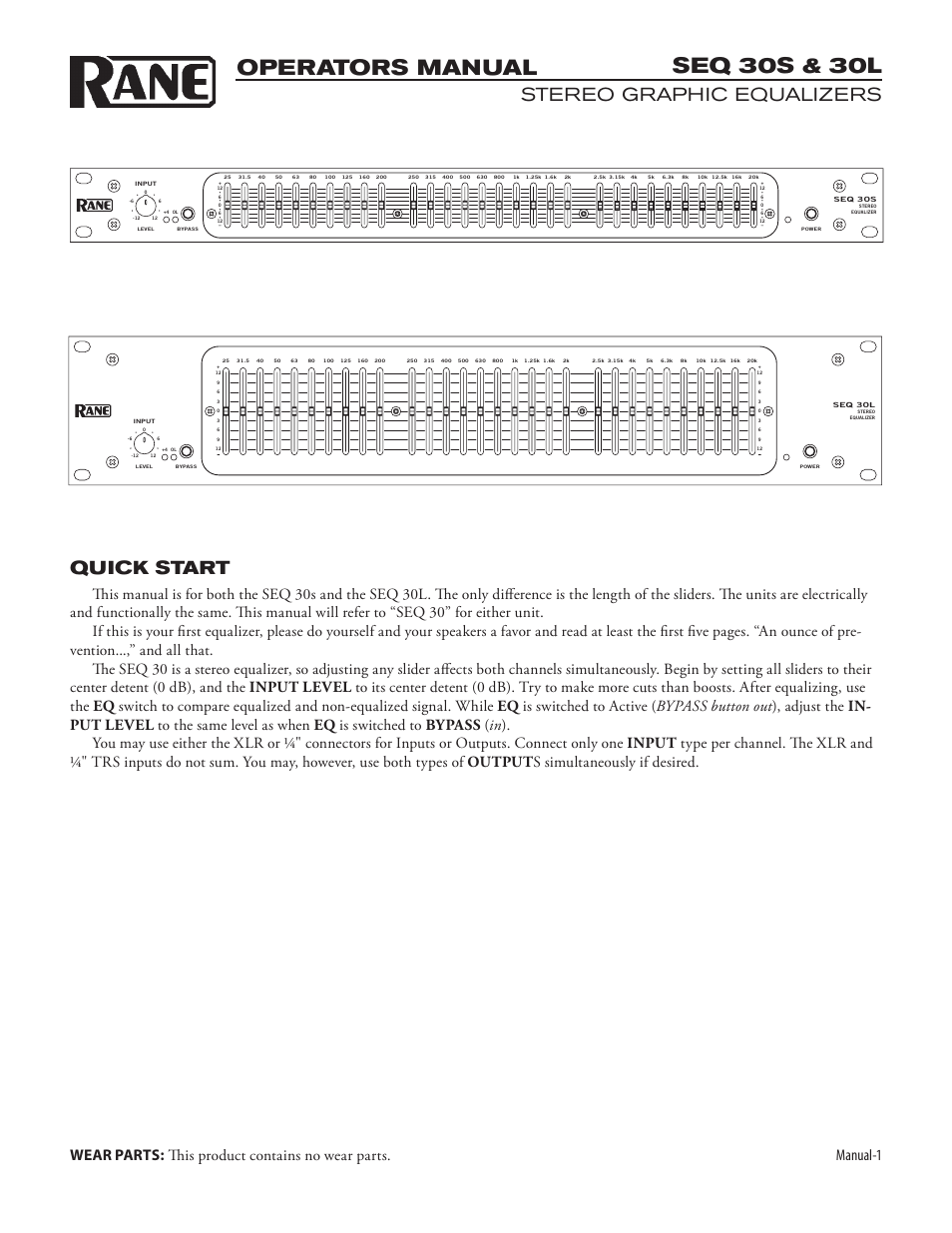 Rane SEQ 30S and 30L (2003 versions) User Manual | 5 pages