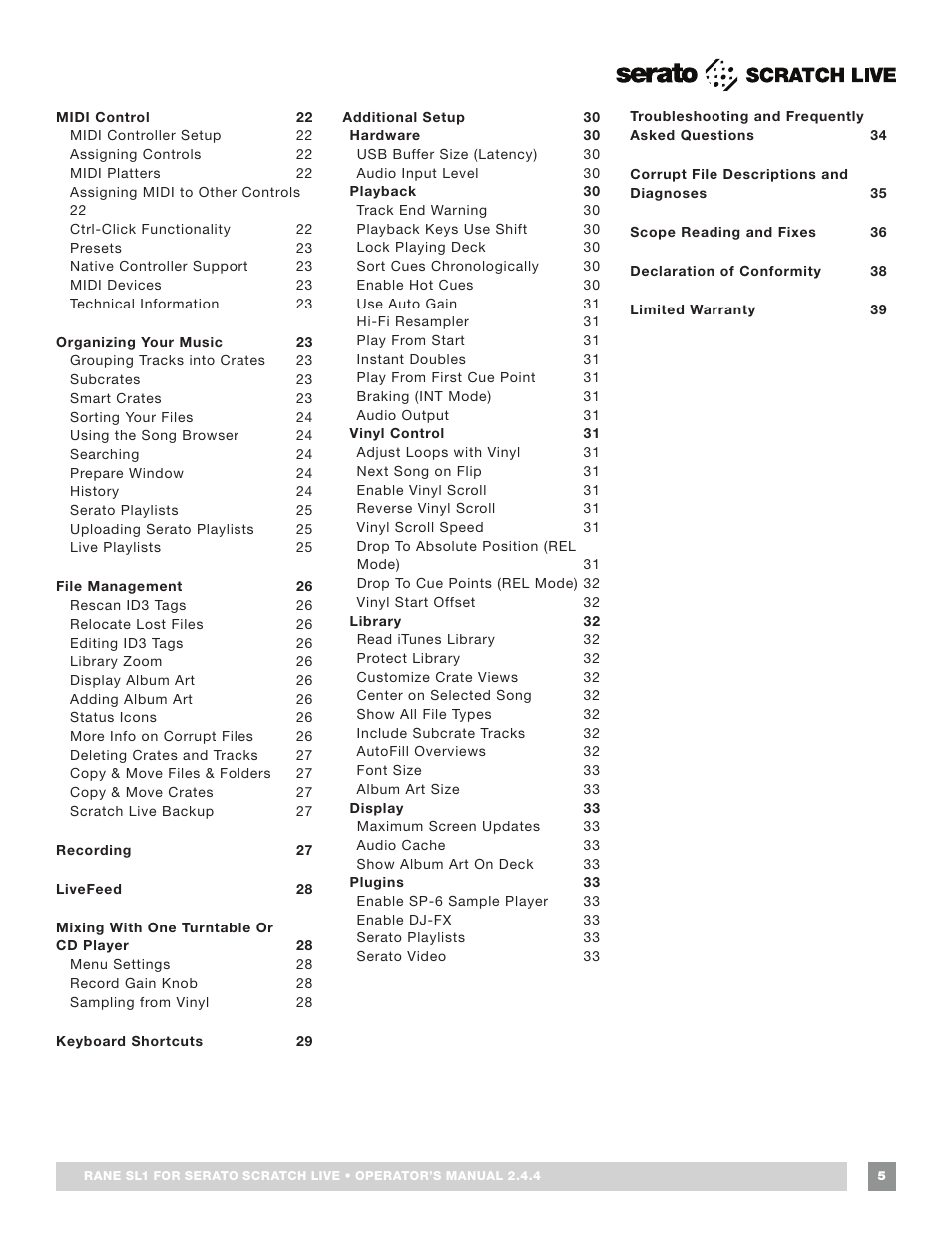 Rane SL 1 Manual 2.44 (3M) User Manual | Page 5 / 40