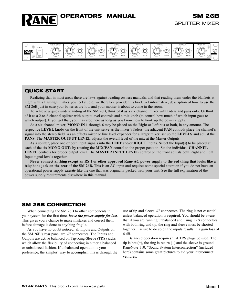 Rane SM 26B (1999 version) User Manual | 4 pages