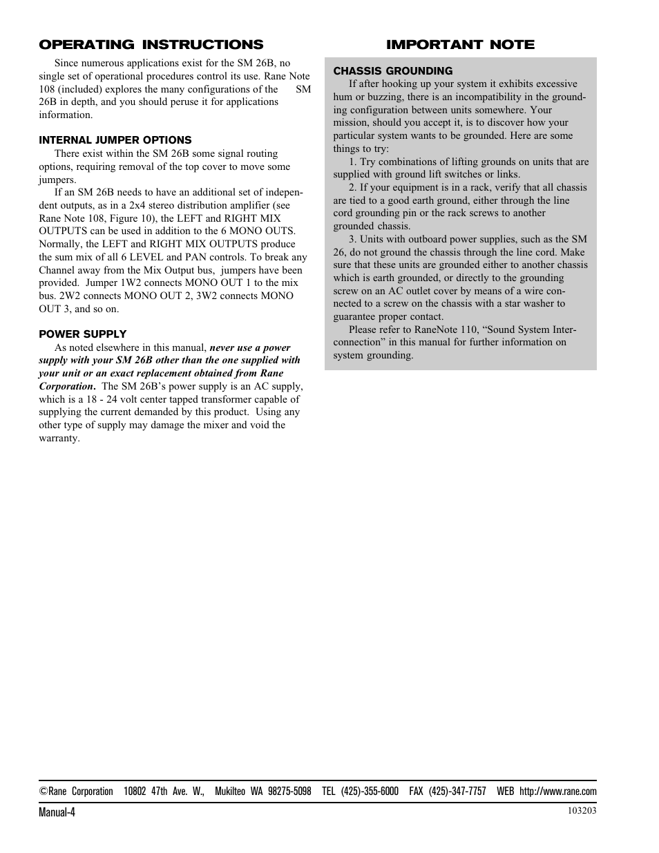 Rane SM 26B (1999 version) User Manual | Page 4 / 4