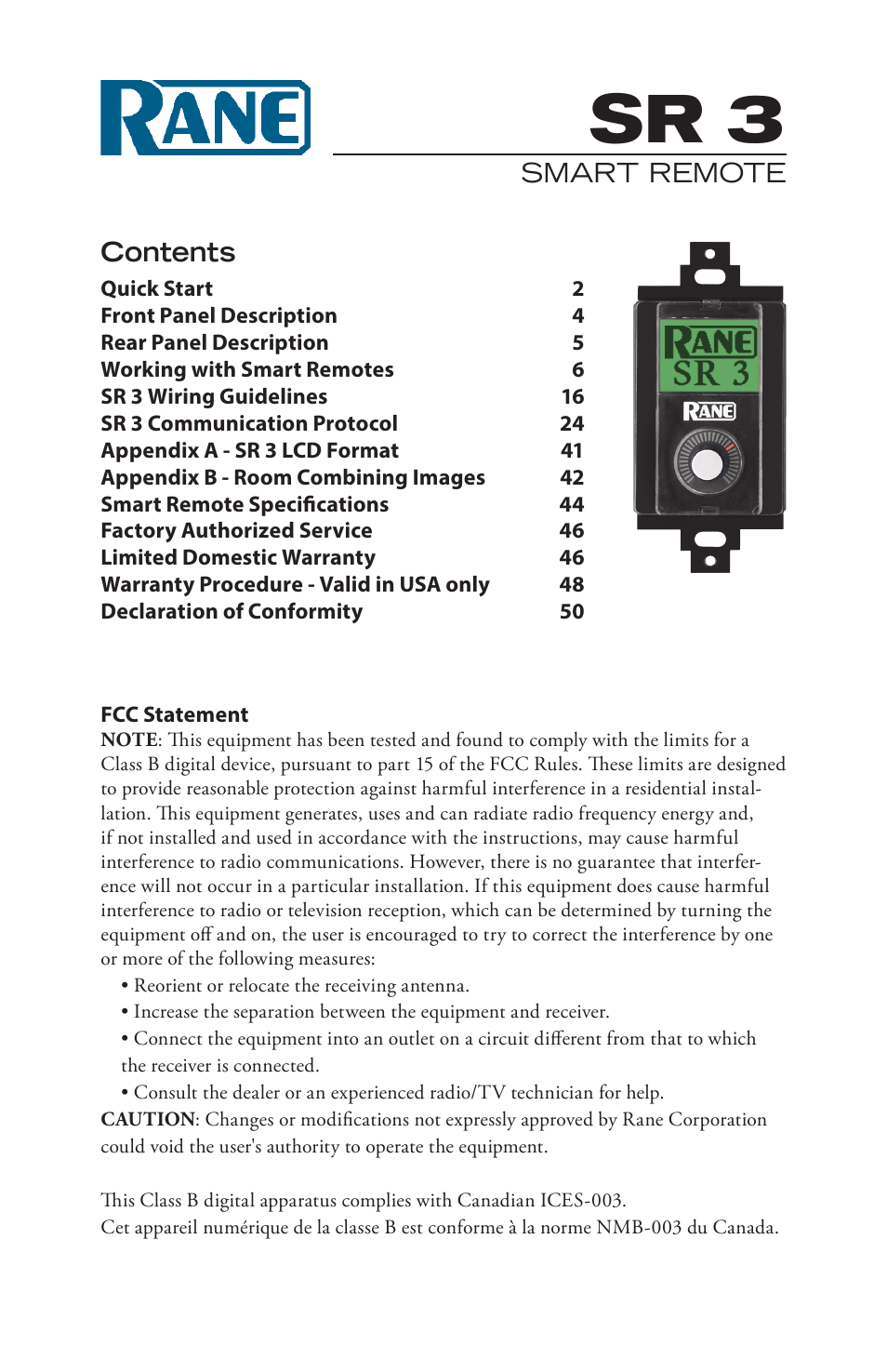 Rane SR 3 User Manual | 52 pages