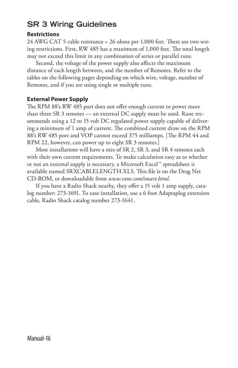 Manual-16 sr 3 wiring guidelines | Rane SR 3 User Manual | Page 16 / 52