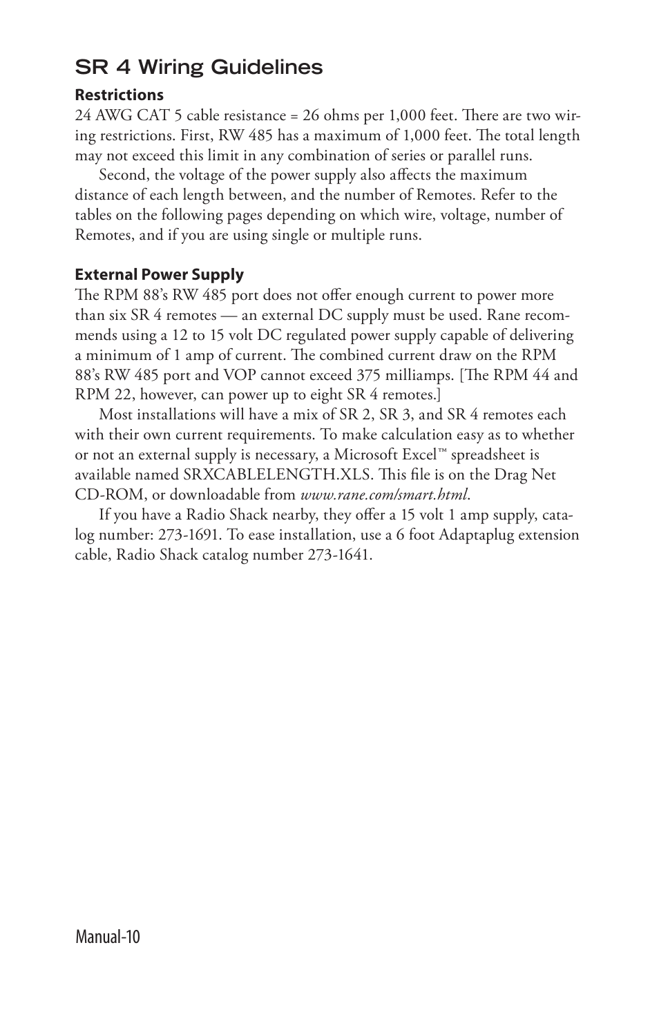 Manual-10 sr 4 wiring guidelines | Rane SR 4 User Manual | Page 10 / 36