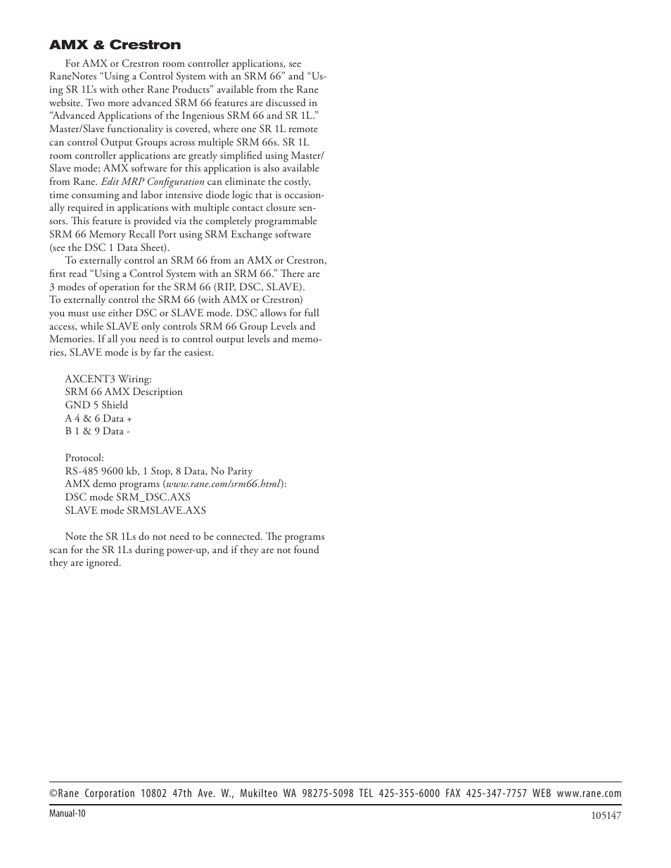 Rane SRM 66 User Manual | Page 10 / 10
