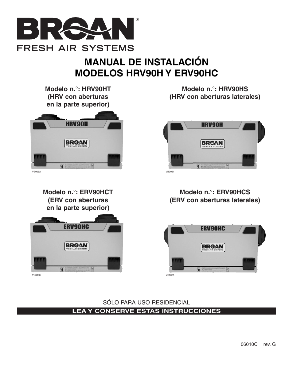 Manual de instalación modelos hrv90h y erv90hc | Broan Fresh Air System ERV90HCS User Manual | Page 27 / 52