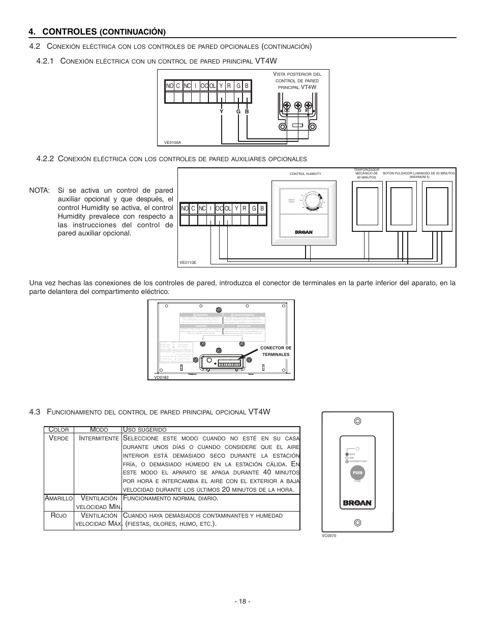 Controles, Continuación) 4.2.1 c, Vt4w | Broan Fresh Air System ERV90HCS User Manual | Page 44 / 52