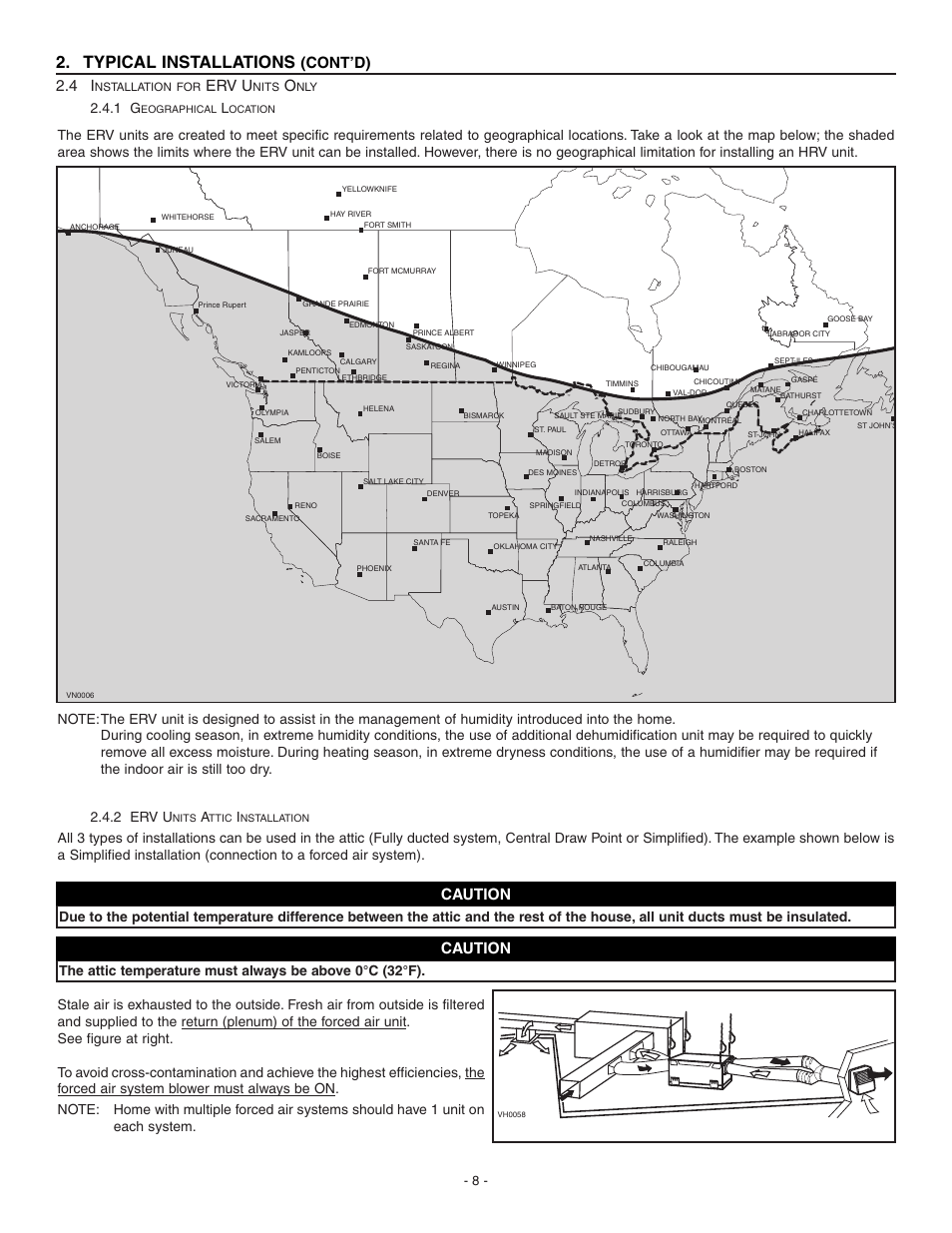 Typical installations, Cont’d), Erv u | Caution, 2 erv u | Broan Fresh Air System ERV90HCS User Manual | Page 8 / 52