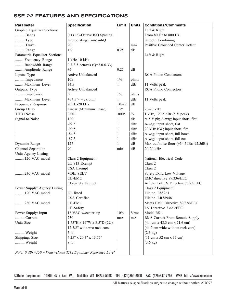 Rane SSE 22 User Manual | Page 6 / 6