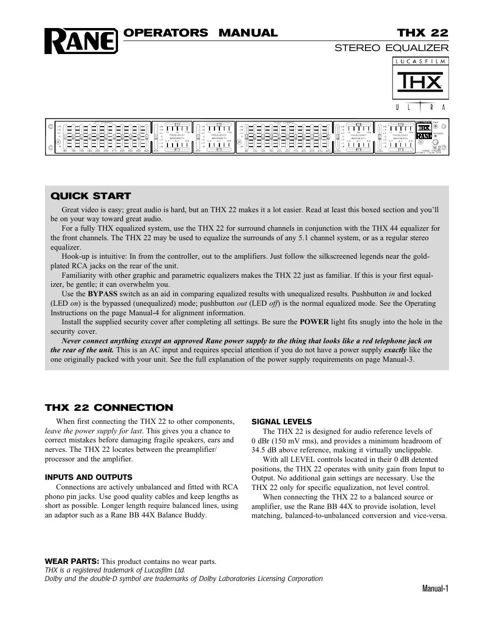 Thx 22, Operators manual | Rane THX 22 User Manual | Page 3 / 6