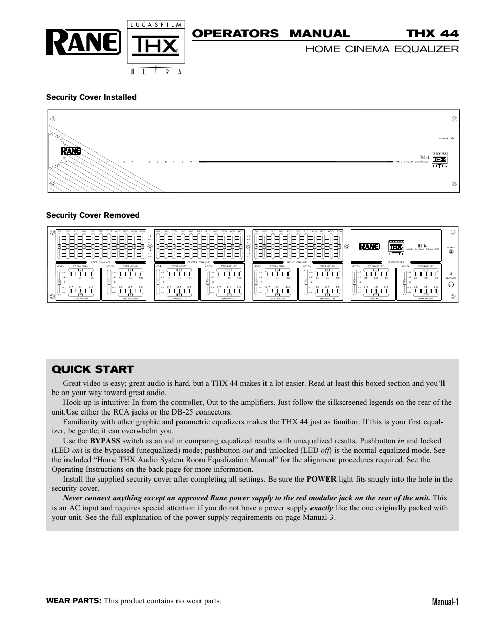 Thx 44, Operators manual | Rane THX 44 User Manual | Page 3 / 6