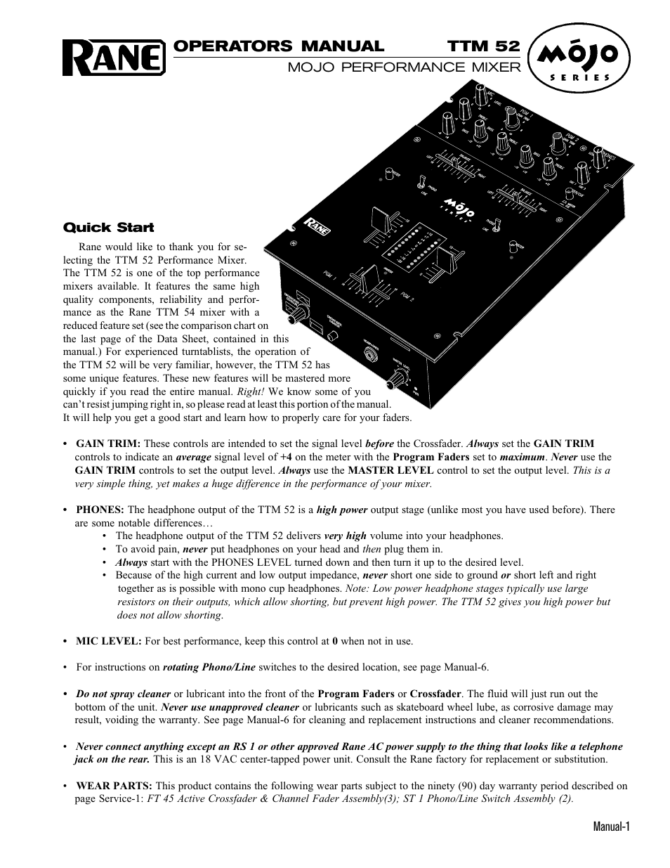Rane TTM 52 User Manual | 8 pages
