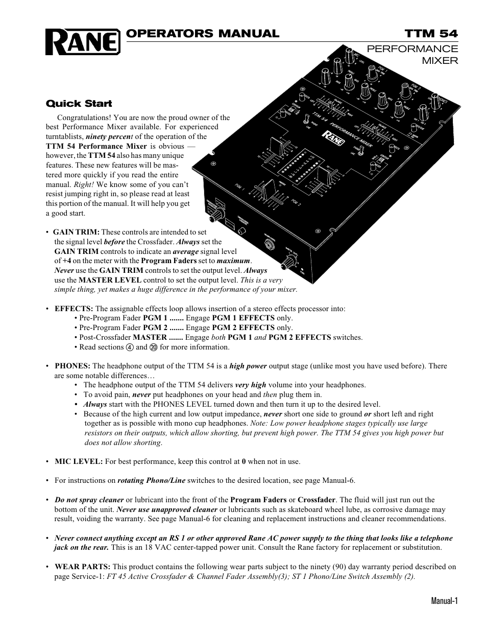 Rane TTM 54 User Manual | 6 pages