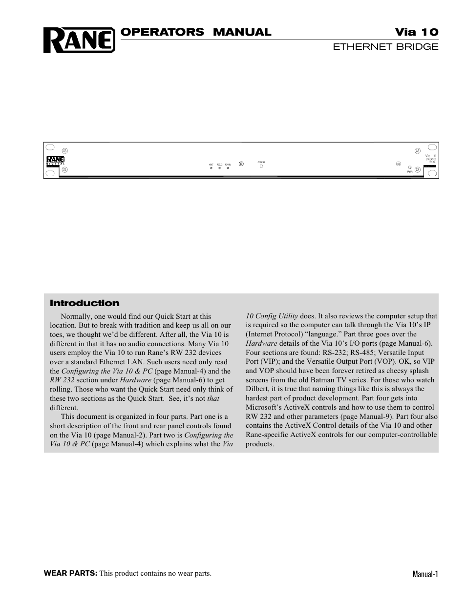 Rane Via 10 User Manual | 20 pages