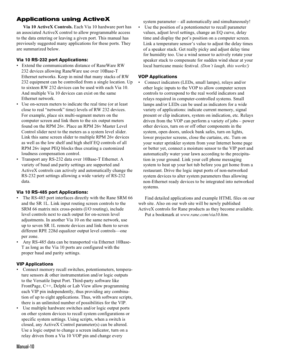 Rane Via 10 User Manual | Page 10 / 20