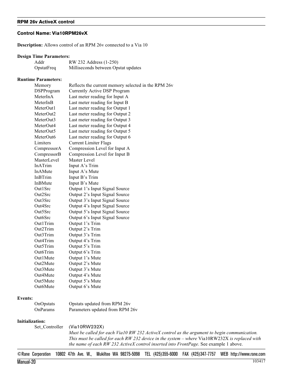 Rane Via 10 User Manual | Page 20 / 20