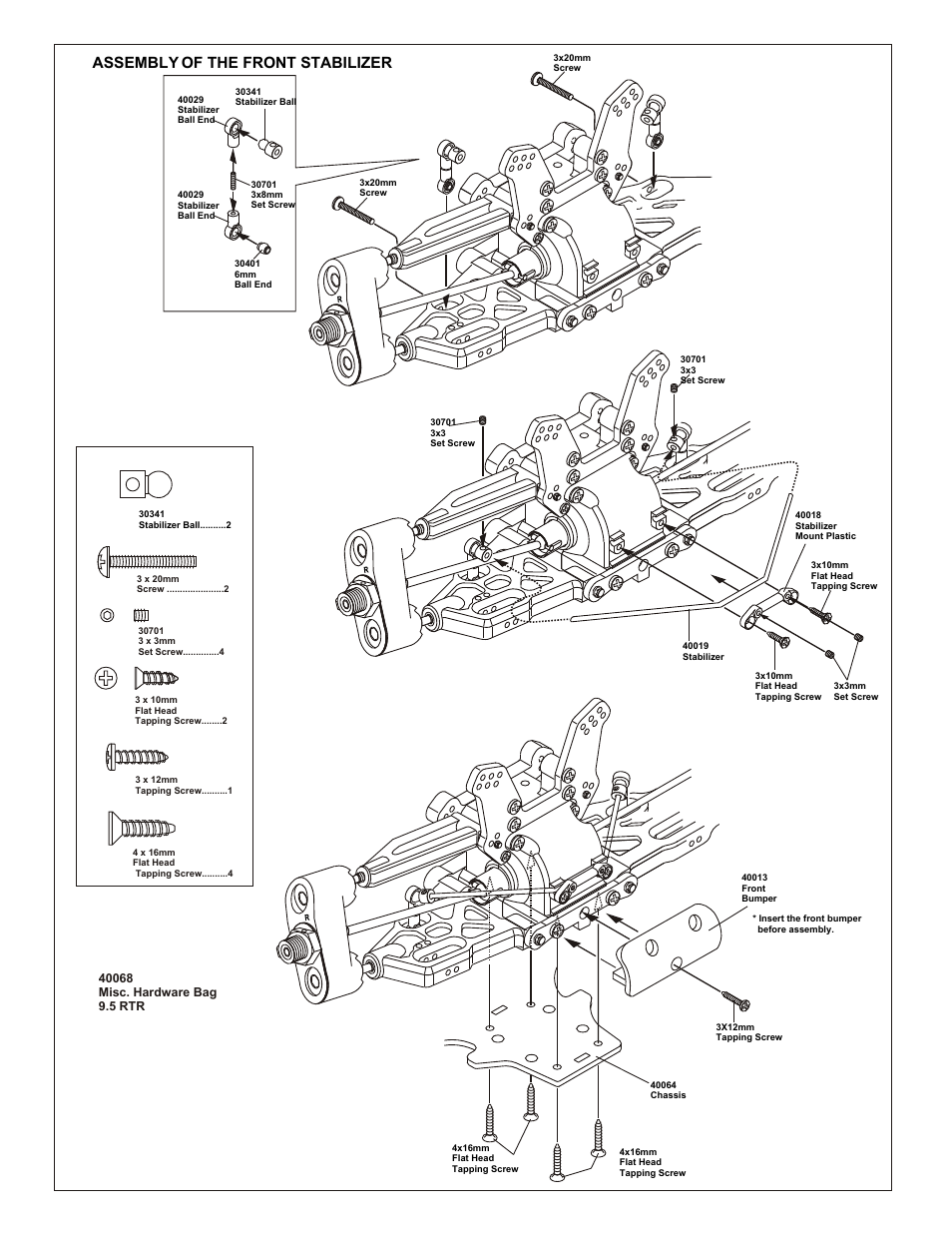 Assembly of the rear gear box, Assembly of the front stabilizer | OFNA Racing 9.5 MBX RTR User Manual | Page 13 / 37