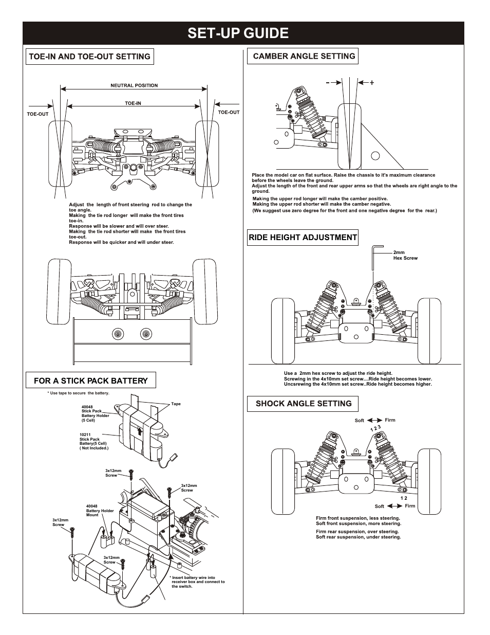 Set-up guide, Assembly of the wing, Ride height adjustment | For a stick pack battery | OFNA Racing 9.5 MBX RTR User Manual | Page 31 / 37