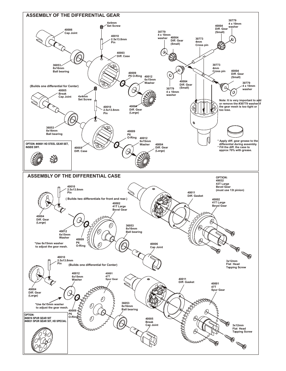 Assembly of the differential case, Assembly of the differential gear | OFNA Racing 9.5 MBX RTR User Manual | Page 8 / 37