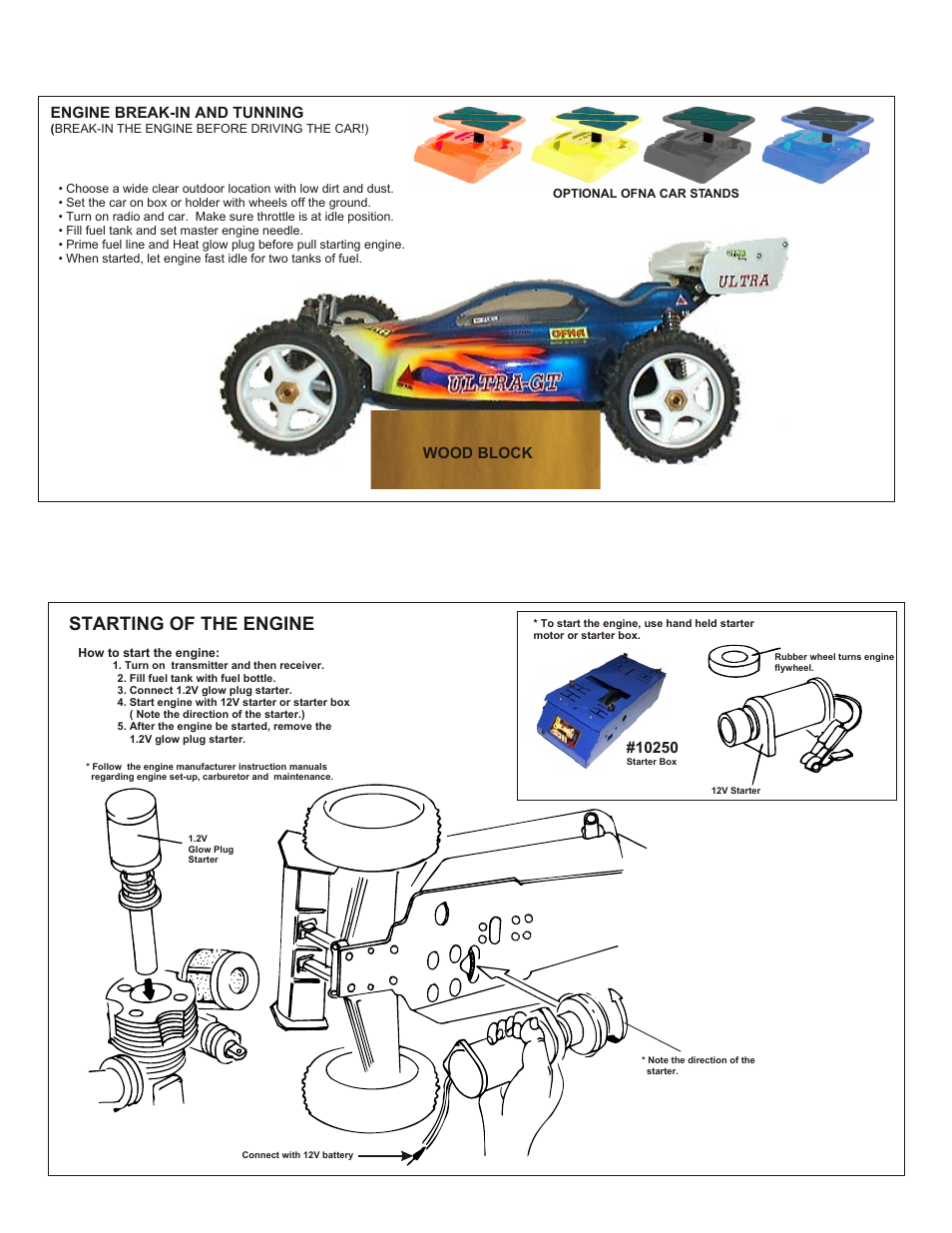 Starting of the engine, Engine break-in and tunning, Wood block | OFNA Racing 9.5 Pro RTR User Manual | Page 38 / 38