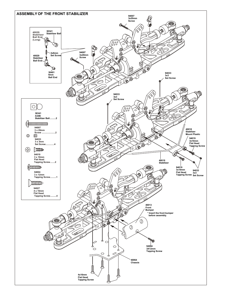 Assembly of the front stabilizer, Assembly of the wing stay | OFNA Racing 9.5 Violator User Manual | Page 12 / 36
