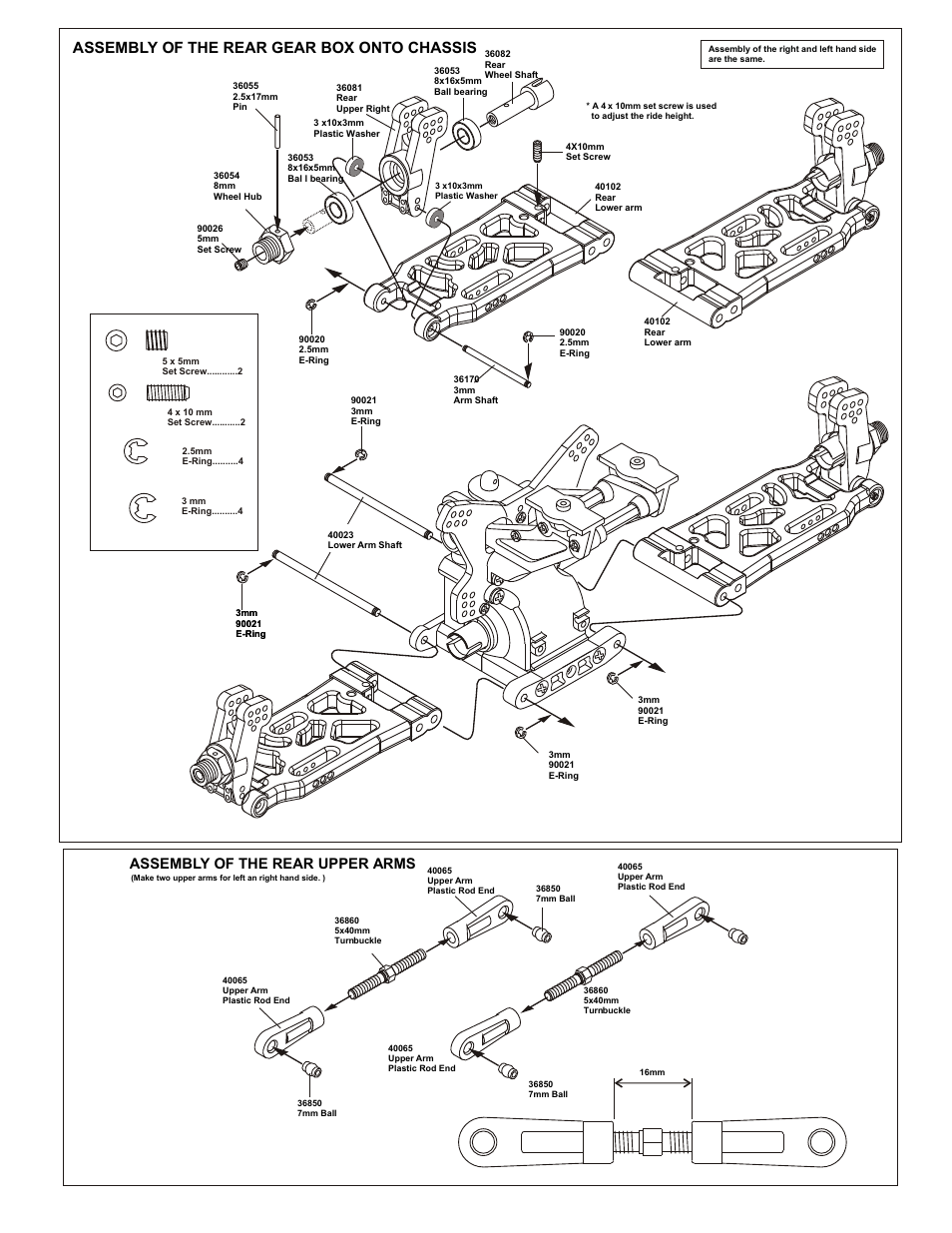 Assembly of the rear gear box onto chassis, Assembly of the rear and anti-roll bar, Assembly of the rear upper arms | OFNA Racing 9.5 Violator User Manual | Page 14 / 36