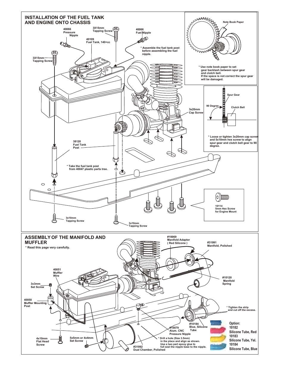 Assembly of the manifold and muffler, Assembly of the brake linkage, Assembly of the front steering rod | OFNA Racing 9.5 Violator User Manual | Page 24 / 36