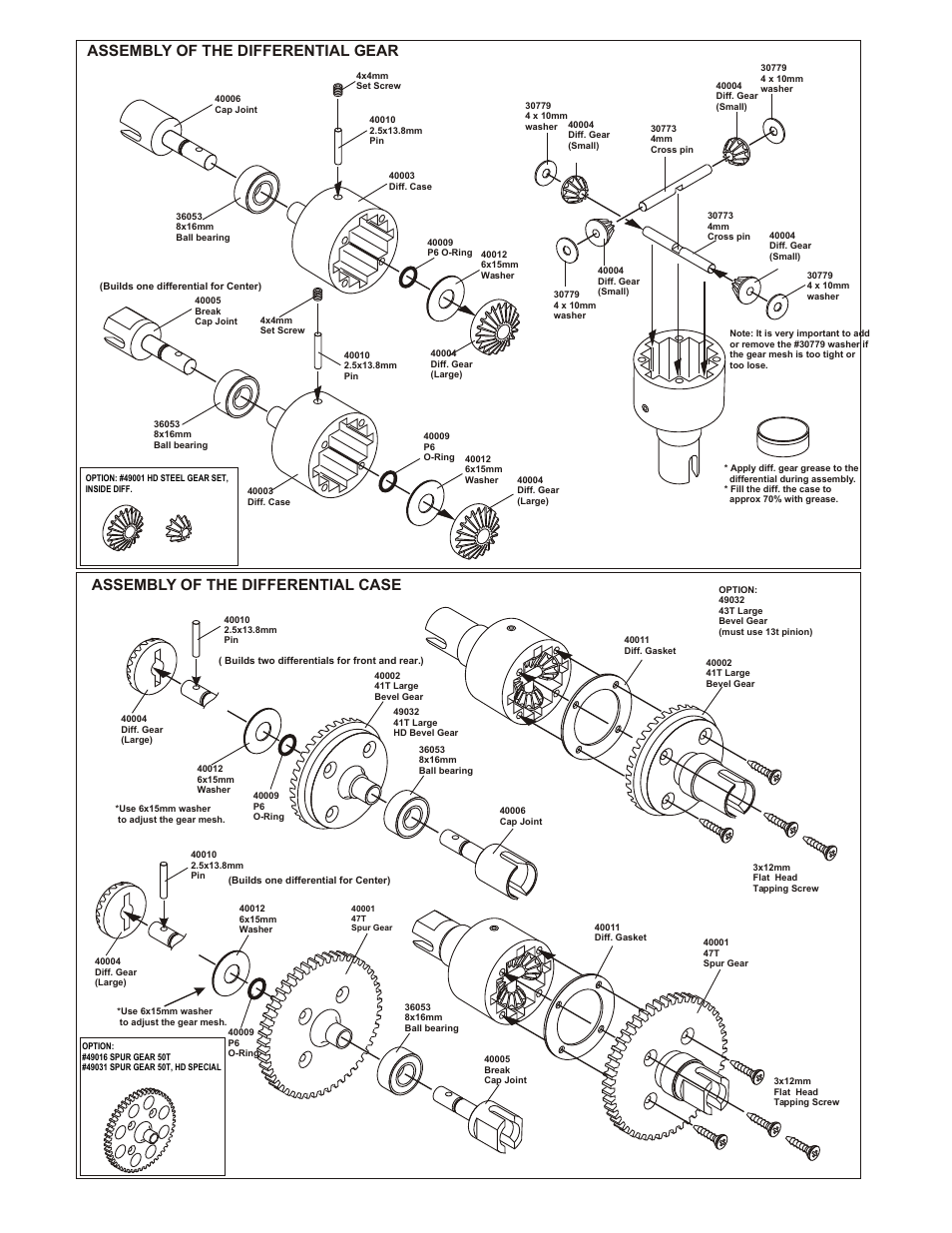 Assembly of the differential case, Assembly of the differential gear | OFNA Racing 9.5 Violator User Manual | Page 8 / 36
