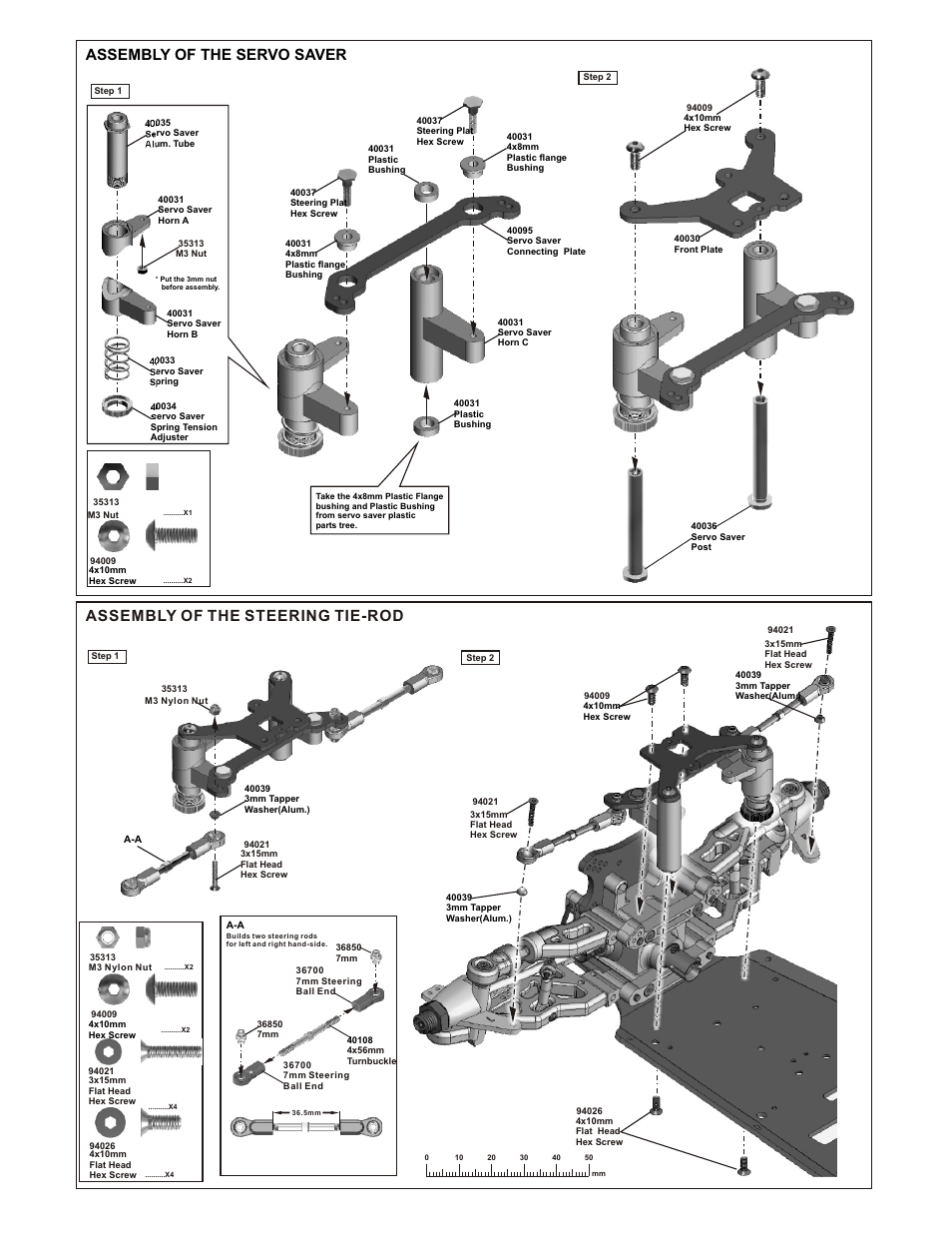 Assembly of the servo saver, Assembly of the steering tie-rod | OFNA Racing Blazer SST User Manual | Page 13 / 38