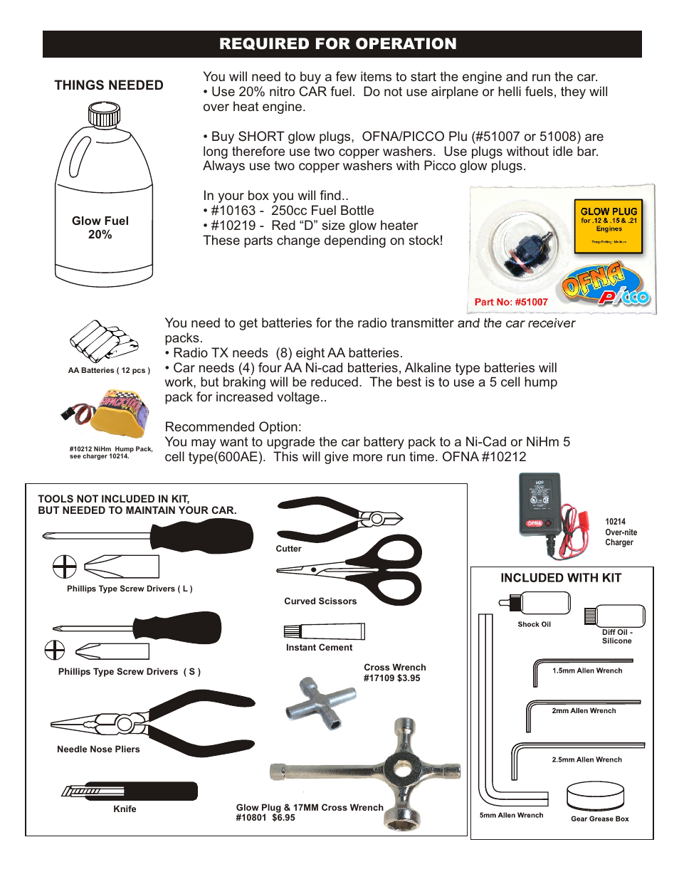 Required for operation, Things needed | OFNA Racing CD3 RTR User Manual | Page 2 / 38