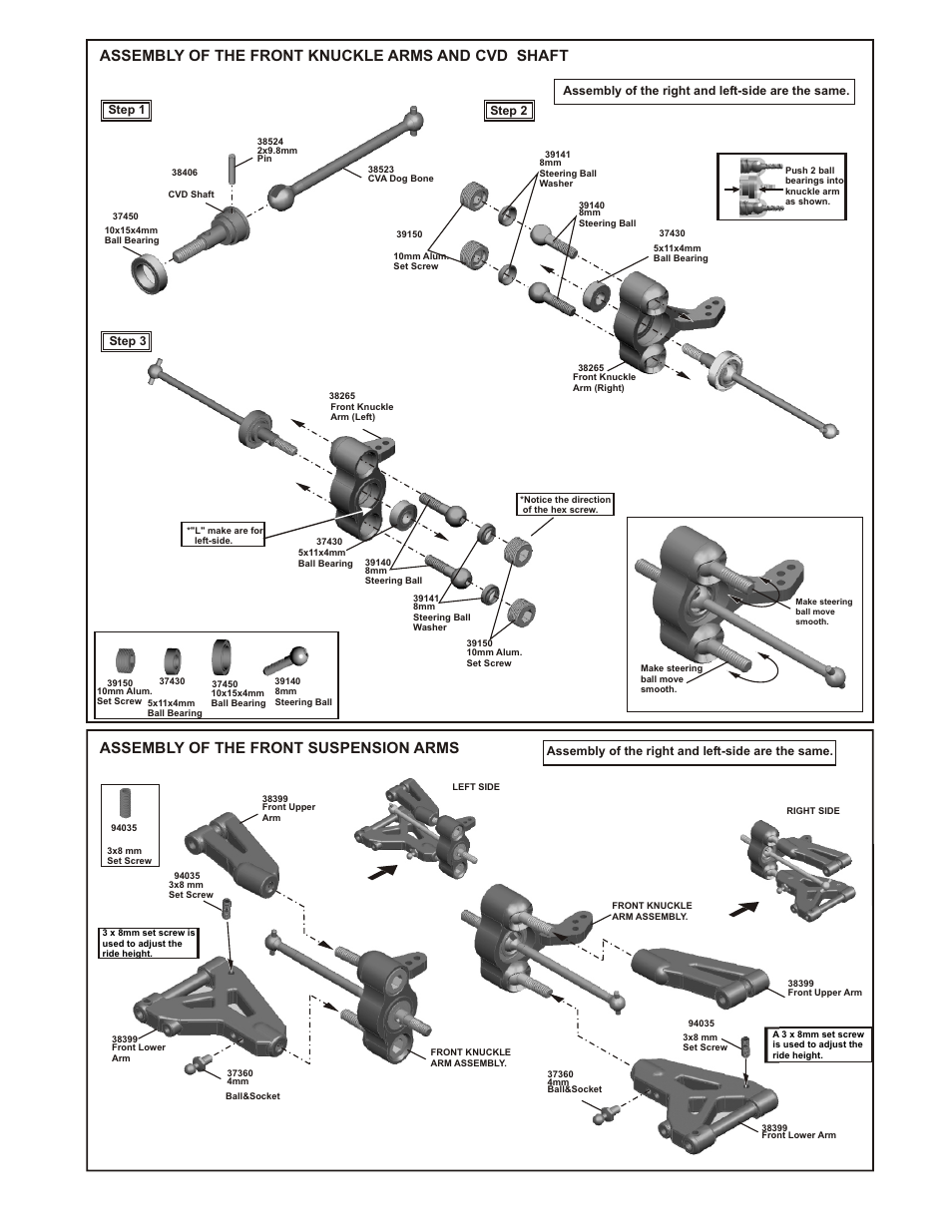Assembly of the front knuckle arms and cvd shaft, Assembly of the front suspension arms | OFNA Racing CD3 RTR User Manual | Page 8 / 38