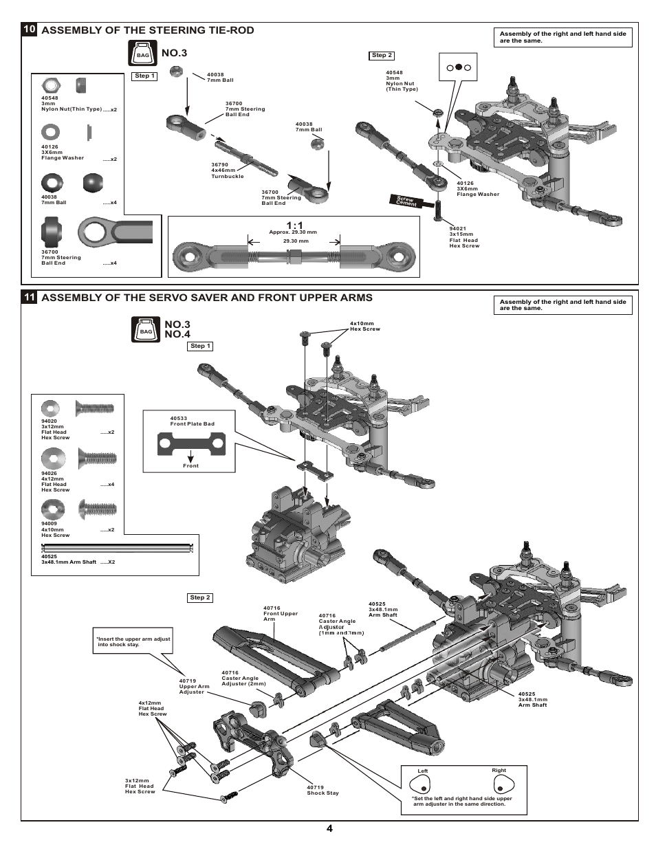 Assembly of the steering tie-rod 10, Assembly of the servo saver and front upper arms, No.3 | No.3 no.4 | OFNA Racing DM-1 Pro User Manual | Page 10 / 30