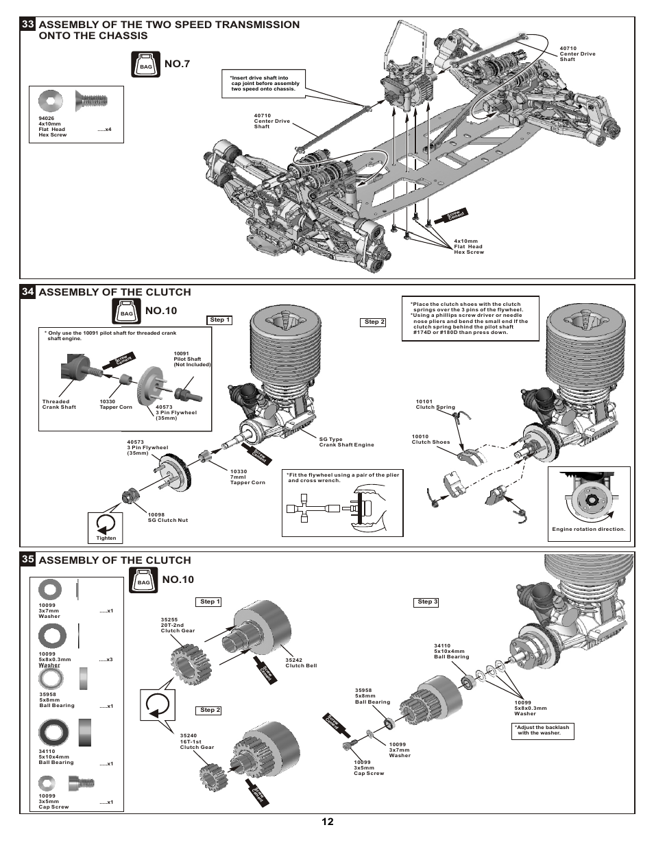 Assembly of the clutch 35, No.7, No.10 | OFNA Racing DM-1 Pro User Manual | Page 18 / 30