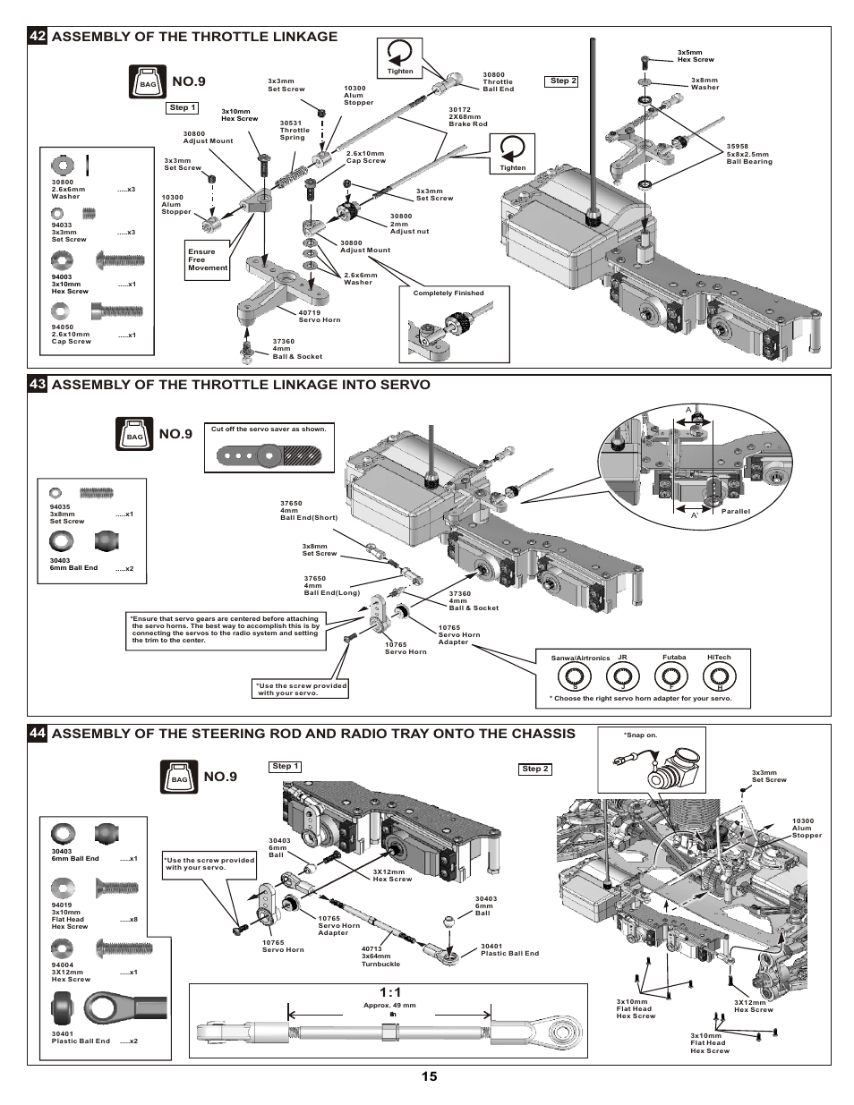 Assembly of the throttle linkage 42, No.9 | OFNA Racing DM-1 Pro User Manual | Page 21 / 30