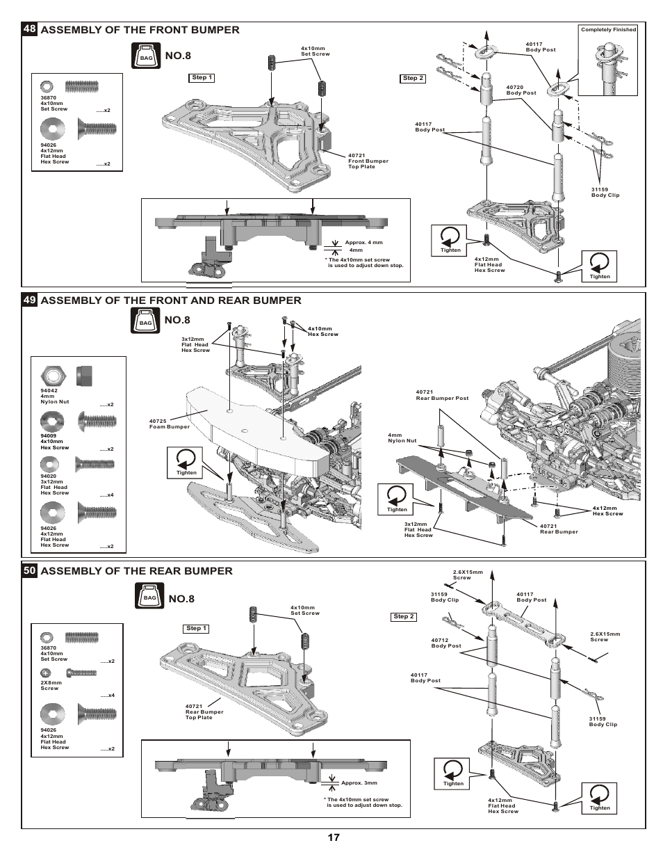 Assembly of the front bumper 48, No.8 | OFNA Racing DM-1 Pro User Manual | Page 23 / 30