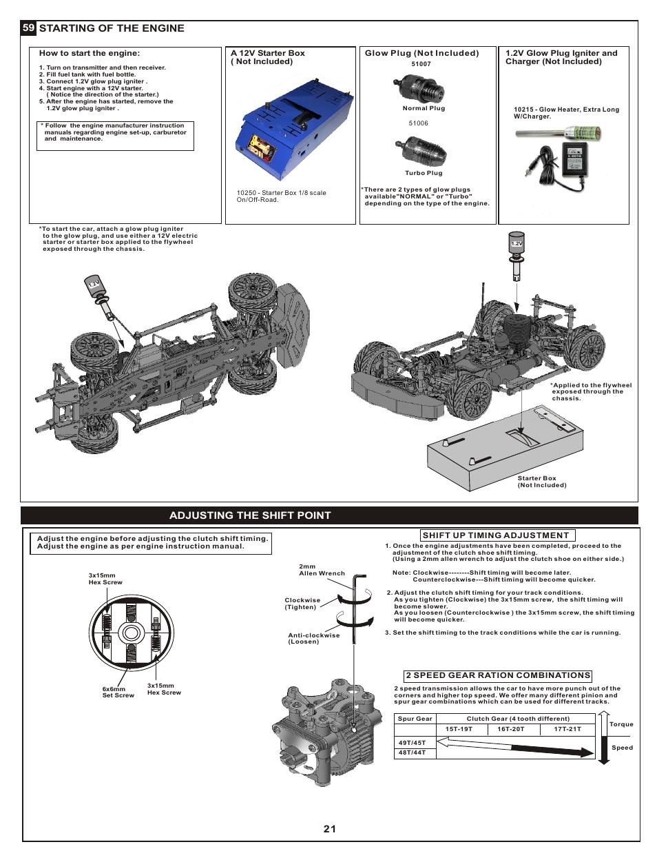 21 59 starting of the engine, Adjusting the shift point | OFNA Racing DM-1 Pro User Manual | Page 27 / 30