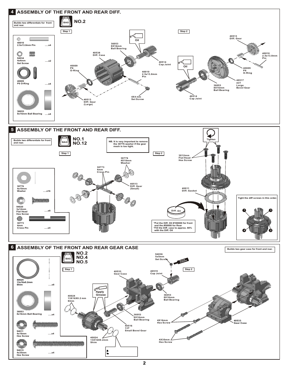 Assembly of the front and rear diff. 4, Assembly of the front and rear diff, 26 assembly of the front and rear gear case | No.2 | OFNA Racing DM-1 Pro User Manual | Page 8 / 30