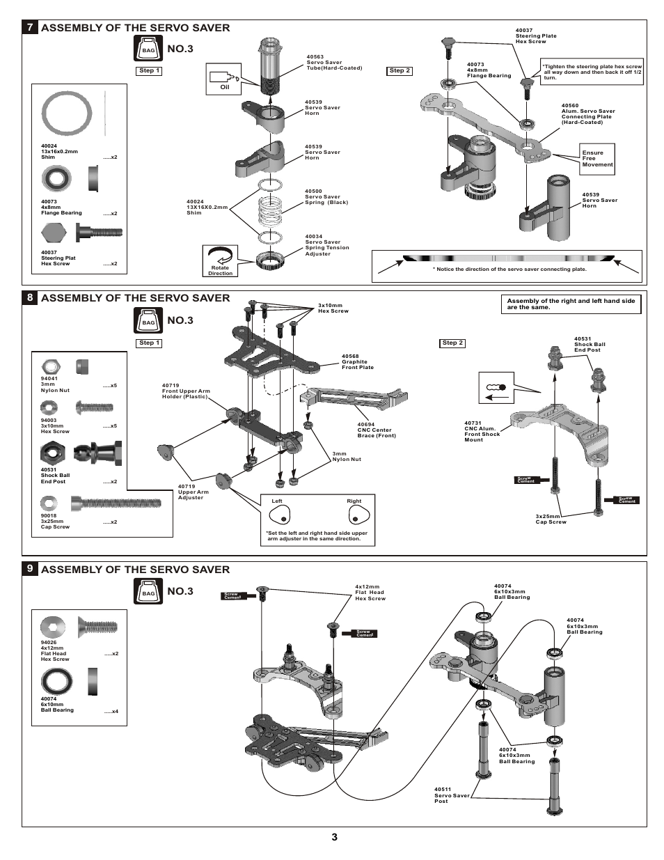 Assembly of the servo saver, 8assembly of the servo saver 3 9, No.3 | OFNA Racing DM-1 Pro User Manual | Page 9 / 30