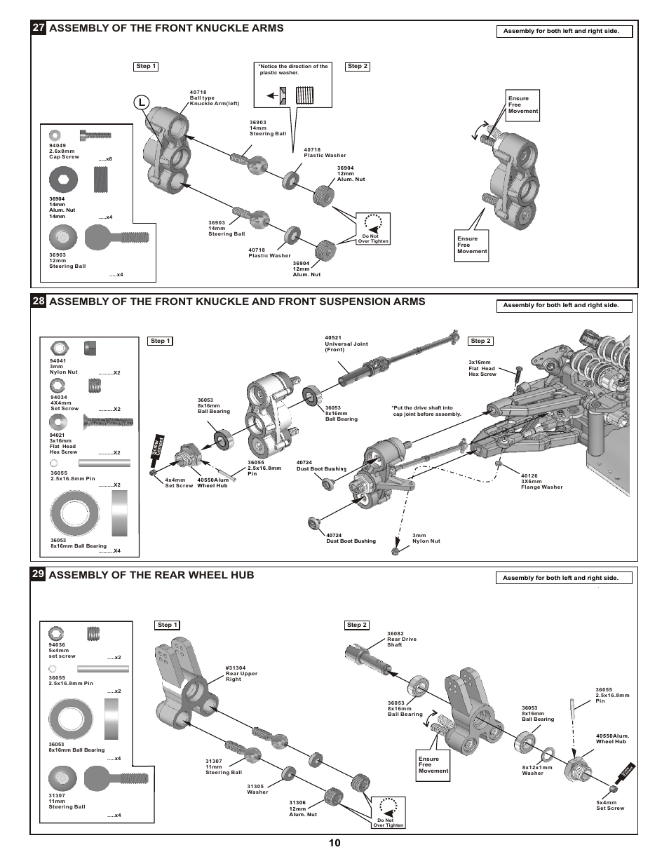 Assembly of the front knuckle arms, Assembly of the rear wheel hub 29 | OFNA Racing DM-1 RTR User Manual | Page 15 / 31