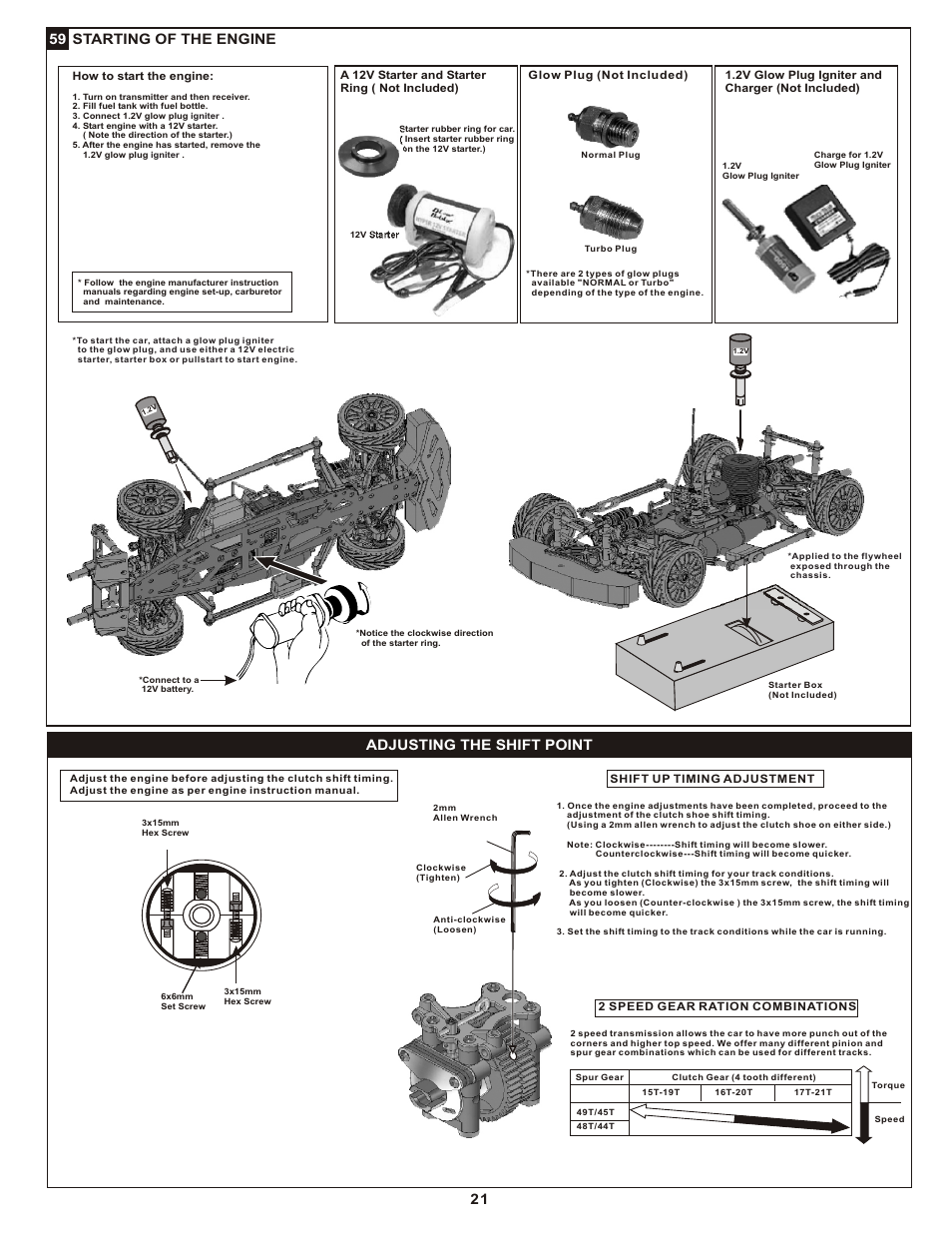 21 59 starting of the engine, Adjusting the shift point | OFNA Racing DM-1 RTR User Manual | Page 26 / 31