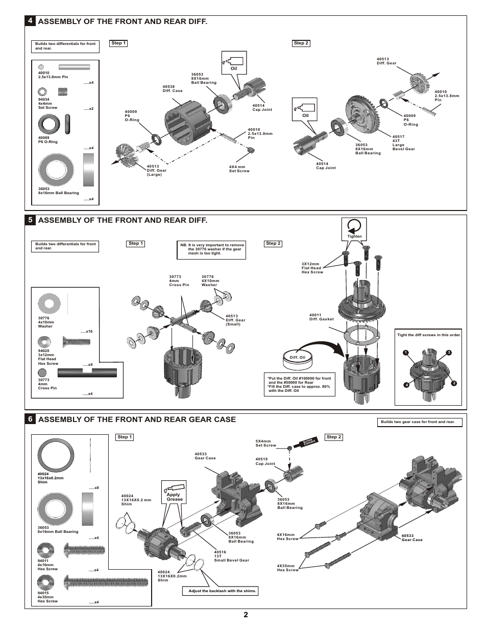 Assembly of the front and rear diff. 4, Assembly of the front and rear diff, 26 assembly of the front and rear gear case | OFNA Racing DM-1 RTR User Manual | Page 7 / 31