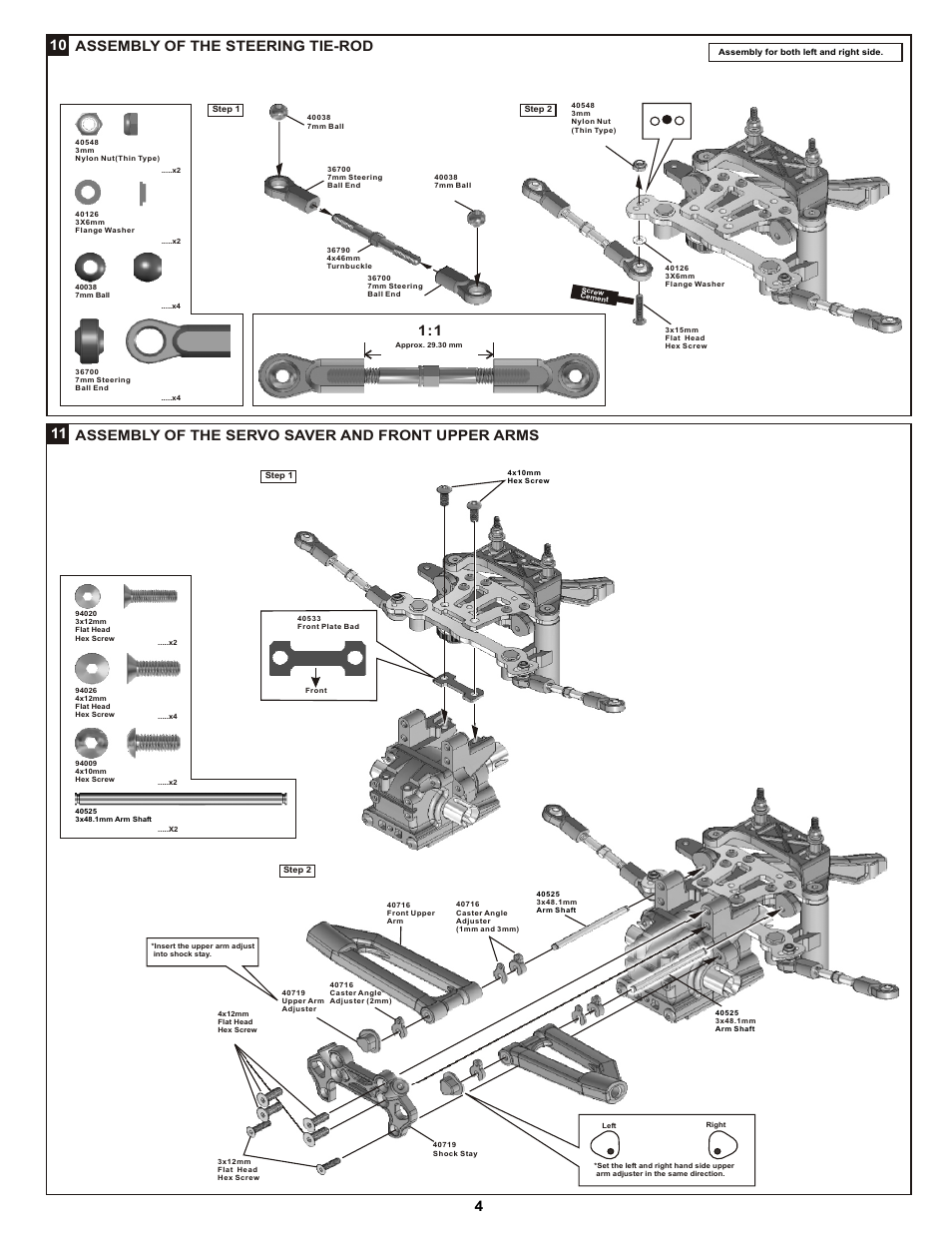 Assembly of the steering tie-rod 10, Assembly of the servo saver and front upper arms | OFNA Racing DM-1 RTR User Manual | Page 9 / 31