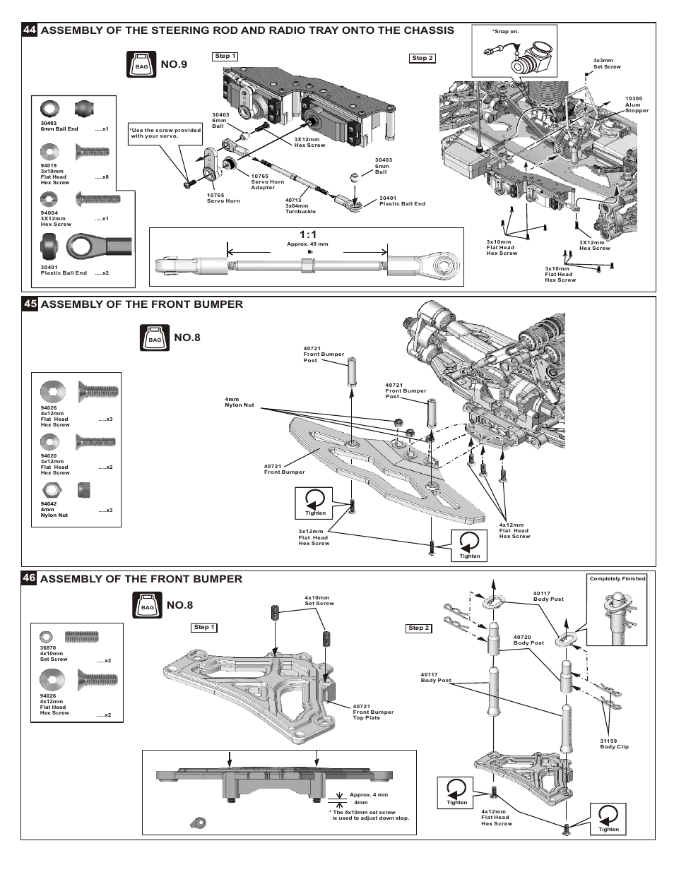 No.9, 45 assembly of the front bumper, No.8 | Assembly of the front bumper 46 | OFNA Racing DM-1 Spec User Manual | Page 21 / 29