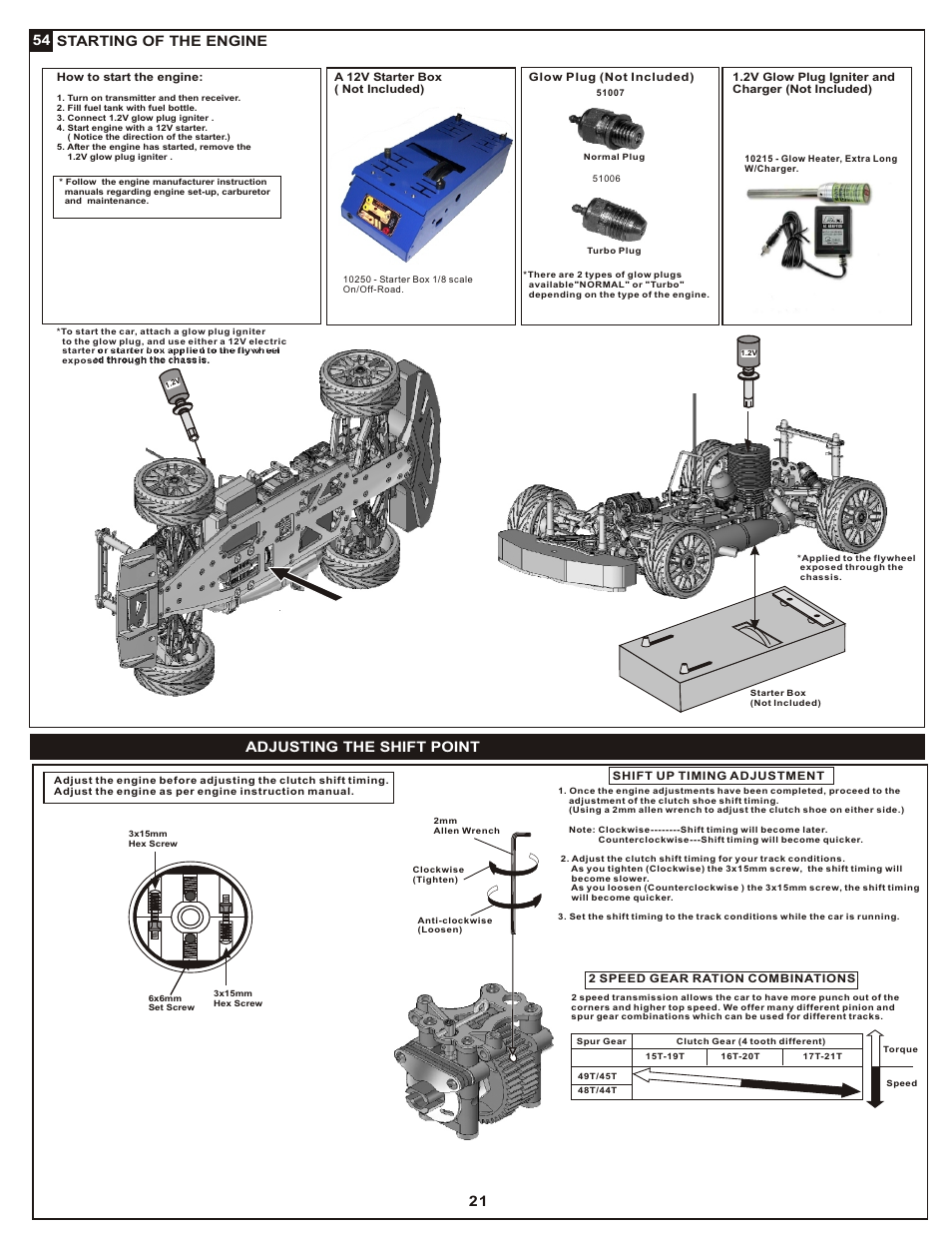 21 54 starting of the engine, Adjusting the shift point | OFNA Racing DM-1 Spec User Manual | Page 25 / 29